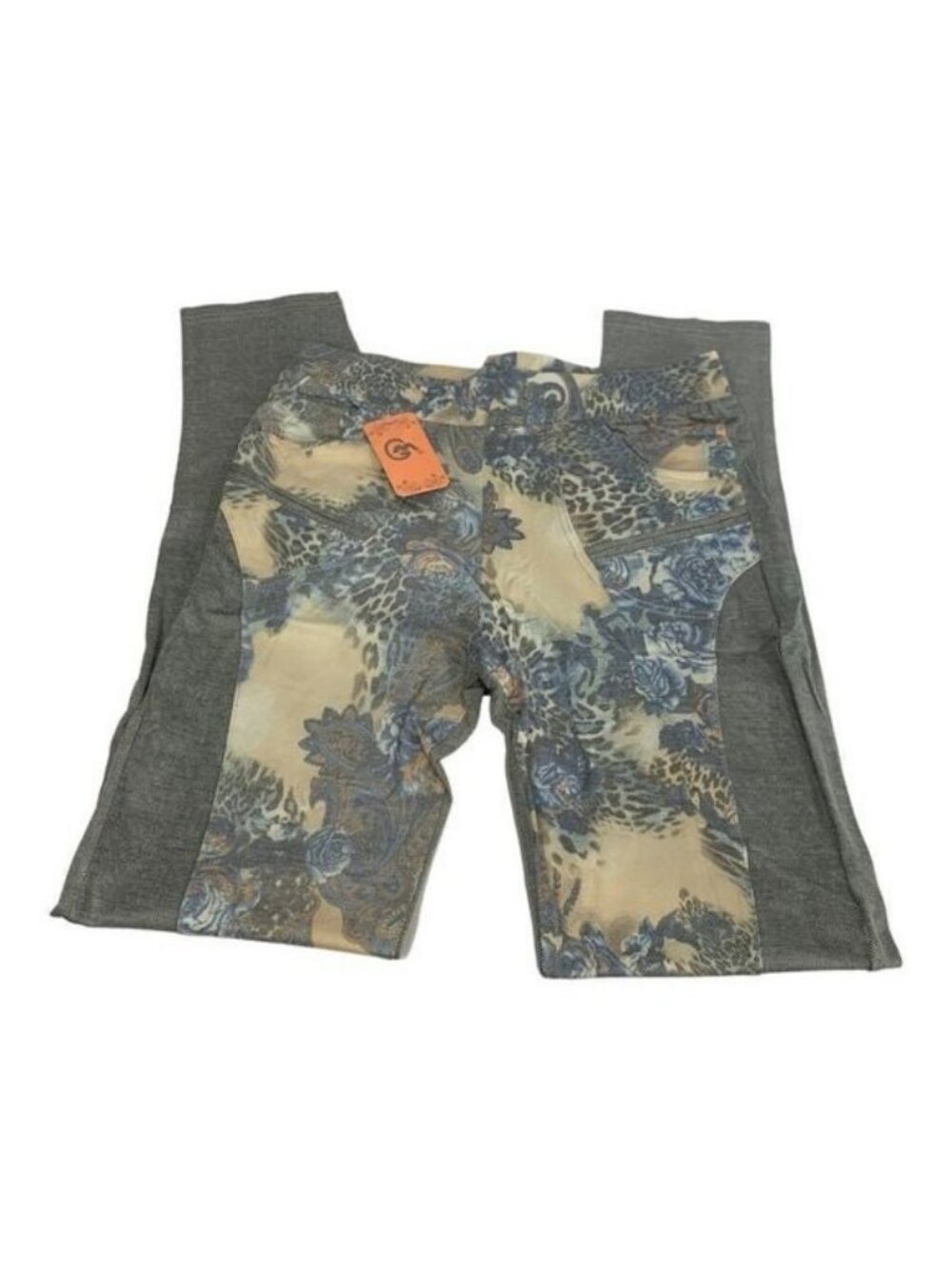 Womens Floral & Leopard Print Stretch Pants S/M Gray Blue Casual Made In China
